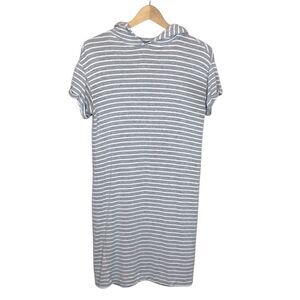 Lou & Grey Striped Knit Hoodie T Shirt Dress Soft Stretch Gray White Small